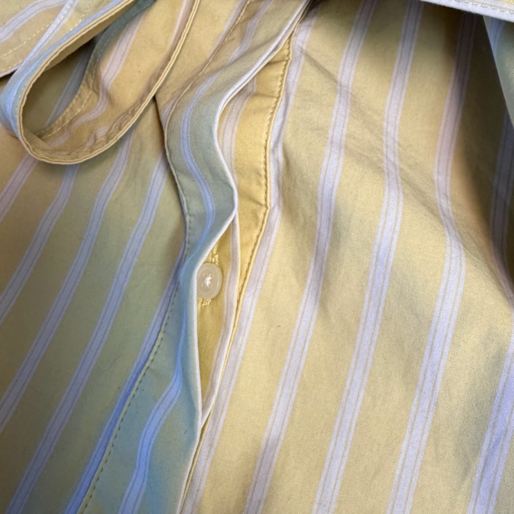 Banana Republic Cotton Butter Yellow White Striped Button Down V Neck Dress L - Picture 10 of 12